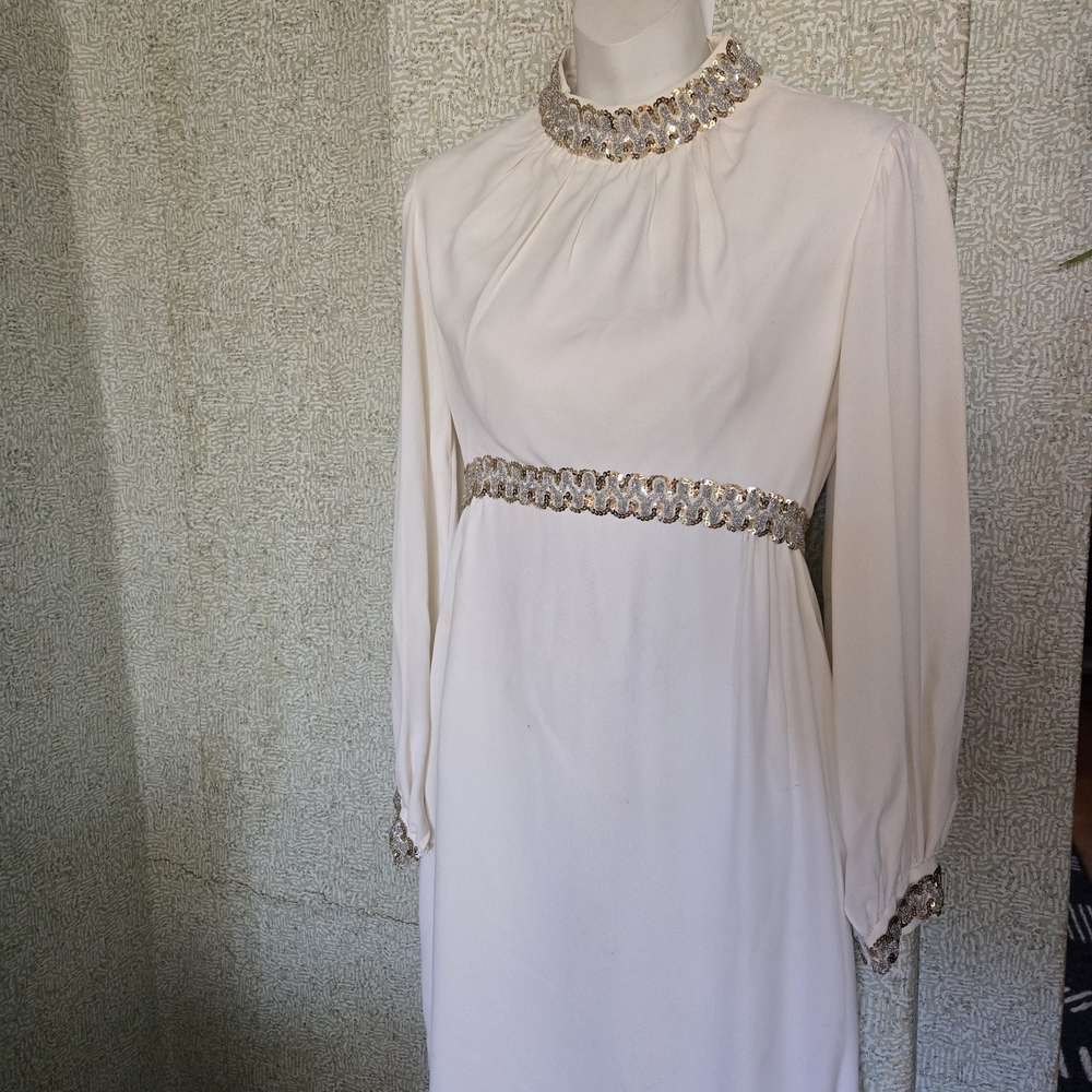 1960s / 70s white with gold and silver sequins holiday dress